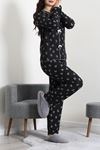 Kadın Kadife Yüzey Waffle Pijama Takımı Siyahkalpli