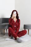 Kadın Kadife Yüzey Waffle Pijama Takımı Bordo