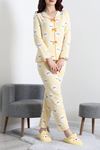 Kadın Kadife Yüzey Waffle Pijama Takımı Sarı