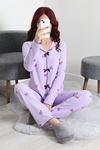 Kadın Kadife Yüzey Waffle Pijama Takımı Lila