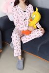 Kadın Kadife Yüzey Waffle Pijama Takımı Pudra