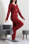 Kadın Kadife Yüzey Waffle Pijama Takımı Bordo
