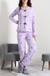 Kadın Kadife Yüzey Waffle Pijama Takımı Lila