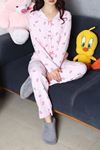 Kadın Kadife Yüzey Waffle Pijama Takımı Pembe