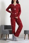 Kadın Kadife Yüzey Waffle Pijama Takımı Bordo