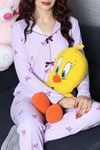 Kadın Kadife Yüzey Waffle Pijama Takımı Lila