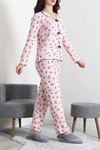 Kadın Kadife Yüzey Waffle Pijama Takımı Pudra