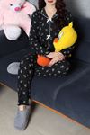 Kadın Kadife Yüzey Waffle Pijama Takımı Siyahkalpli