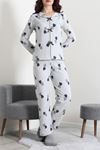 Kadın Kadife Yüzey Waffle Pijama Takımı Gri