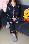 Kadın Kadife Yüzey Waffle Pijama Takımı Lacivert
