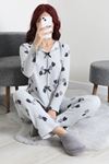 Kadın Kadife Yüzey Waffle Pijama Takımı Gri
