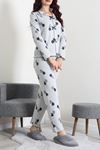 Kadın Kadife Yüzey Waffle Pijama Takımı Gri