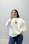 Kadın 3 İplik Şardonlu Baskılı Sweat Ekru