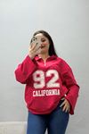 Kadın 2 İplik Baskılı Polo Yaka Oversize Sweatshirt Kırmızı