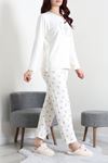Kadın Şardonlu Milan Pijama Takımı Ekru