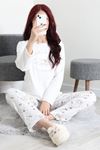 Kadın Şardonlu Milan Pijama Takımı Beyaz