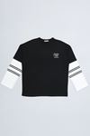 Erkek 2 İplik Salaş Kol Detay Baskılı Sweatshirt Siyah