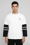 Erkek 2 İplik Salaş Kol Detay Baskılı Sweatshirt Beyaz
