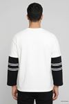 Erkek 2 İplik Salaş Kol Detay Baskılı Sweatshirt Beyaz