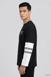 Erkek 2 İplik Salaş Kol Detay Baskılı Sweatshirt Siyah
