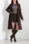 Kadın Astarlı Oversize İthal Kaşe Kaban Açık Kahve