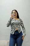 Kadın Dalgıç Desenli Tokalı Bluz Zebra