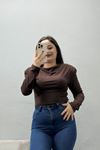 Kadın Dalgıç Vatkalı Bluz Kahve