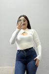 Kadın Dalgıç Göğüs Pencereli Body Ekru