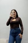Kadın Dalgıç Göğüs Pencereli Body Kahve