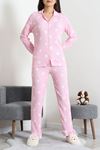 Kadın Bürümcük Düğmeli Pijama Takımı Pudrakalp
