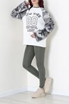 Kadın Reglan Kol Baskılı Sweat Beyaz Gri