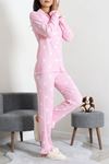 Kadın Bürümcük Düğmeli Pijama Takımı Pudrakalp