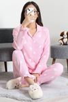Kadın Bürümcük Düğmeli Pijama Takımı Pudrakalp