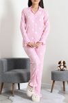 Kadın Bürümcük Düğmeli Pijama Takımı Pudrakalp