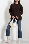 Kadın Oversize Triko Kazak Açık Kahve