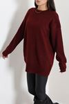 Kadın Oversize Triko Kazak Bordo