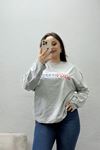 Kadın Süprem Yazılı Baskılı Sweatshirt Gri