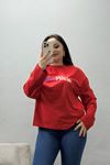 Kadın Süprem Yazılı Baskılı Sweatshirt Kırmızı Model TV-103162