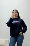 Kadın Süprem Yazılı Baskılı Sweatshirt Lacivert
