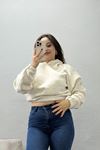 Kadın Bel Lastikli Crop 3 İplik Sweat Bejmelanj