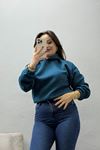 Kadın Bel Lastikli Crop 3 İplik Sweat Petrolyeşili