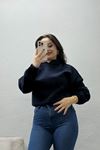 Kadın Bel Lastikli Crop 3 İplik Sweat Lacivert