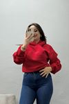 Kadın Bel Lastikli Crop 3 İplik Sweat Kırmızı