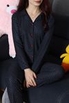 Kadın Süet Düğmeli Pijama Takımı Lacivertpuanlı