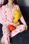 Kadın Süet Düğmeli Pijama Takımı Pembeayı