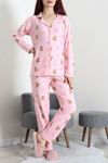 Kadın Süet Düğmeli Pijama Takımı Pembeayı