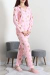 Kadın Süet Düğmeli Pijama Takımı Pembeayı