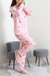 Kadın Süet Düğmeli Pijama Takımı Pembeayı