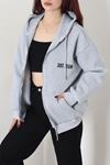 Kadın 3 İplik Şardonlu Oversize Fermuarlı Sweat Gri