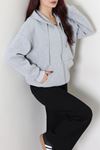 Kadın 3 İplik Şardonlu Oversize Fermuarlı Sweat Gri
